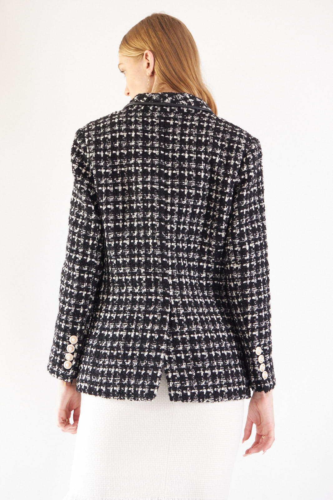 Chaqueta de tweed a cuadros en blanco y negro "Power Woman"